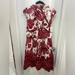 Karen Millen Red and Cream Floral Midi Dress